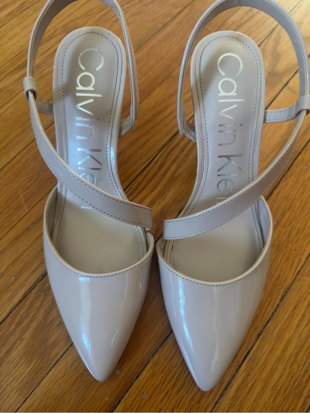 Calvin Klein Nude Patent Slingback Pointed Toe Heels Size 6.5M